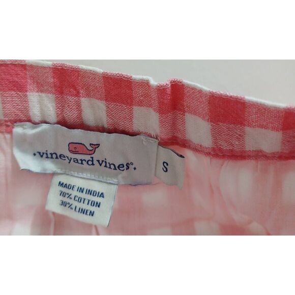 Vineyard vines womens small pink white gingham plaid square neck linen dress - Picture 2 of 6